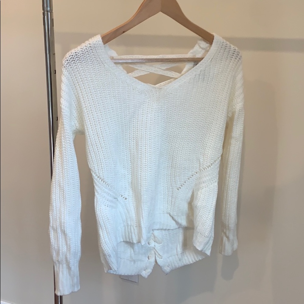White laced up in back sweater